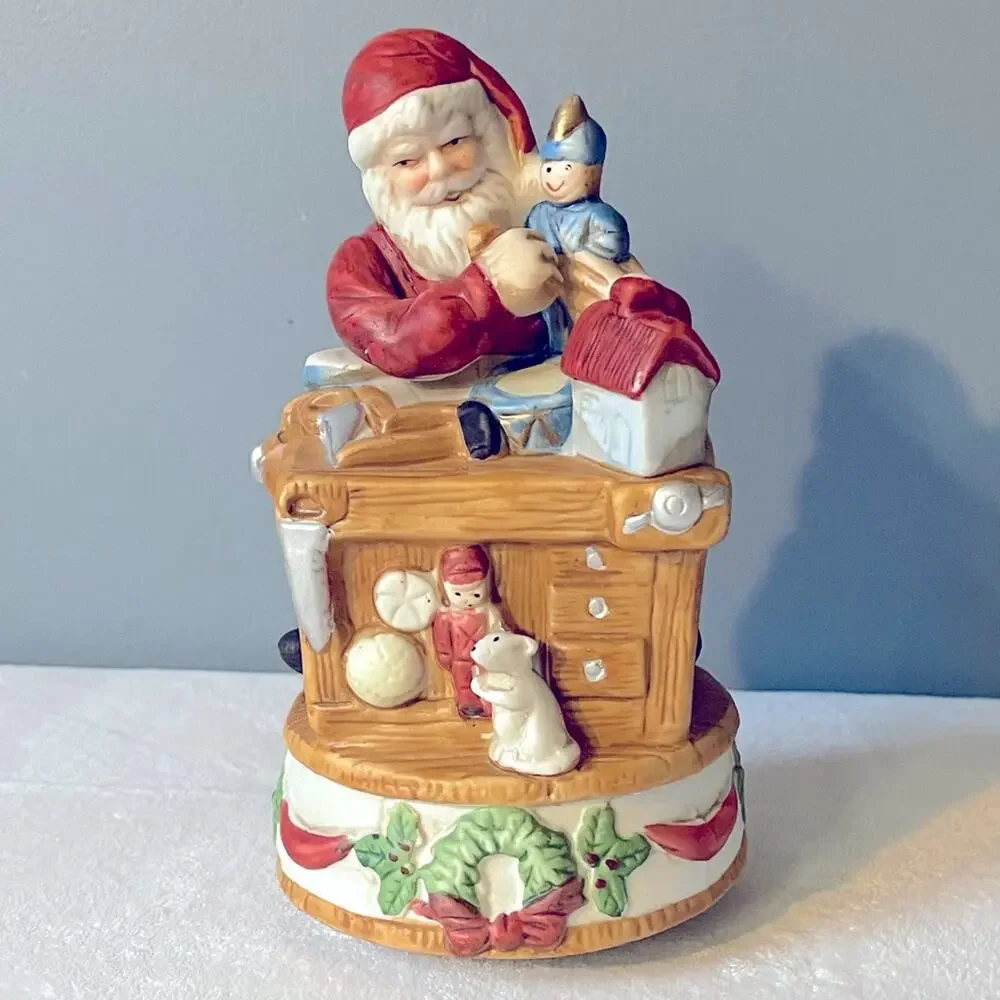 Vtg Homco Santa's Workshop Christmas Music Box Figurine Jingle Bells Nutcracker